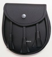 Sporran Celtic 3 tassels, zwart leer