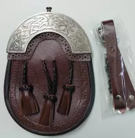 Sporran Semi Dress bruin leer met Celtic rand met ketting